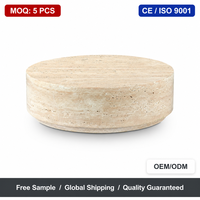 Table basse ronde en travertin pour salon, vente en gros OEM&ODM, table en pierre naturelle, table moderne en travertin beige pour maison et villa.
