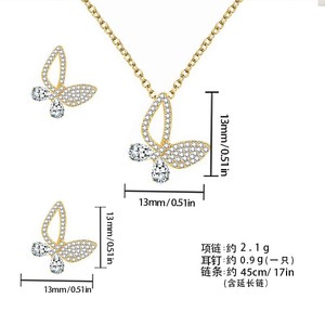 Conjunto de aretes y collar de aleación de cobre con diseño de mariposa, perlas brillantes, joyería de lujo para fiestas, joyería para mujer - Product Image 5