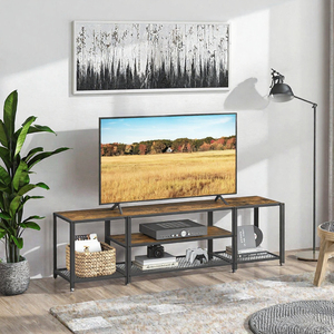 Meuble TV moderne en métal style ferme, centre de divertissement à 3 niveaux, console TV avec étagères de rangement ouvertes pour salon et chambre - Product Image 3