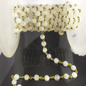Natural Rainbow Moonstone Smooth 3mm Round Beaded Brass Wire Wrapped Handmade <b>Rosary</b> Chain - Product Image 6