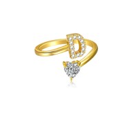 Bague ouverte personnalisée en or avec lettre D et cœur en cristal pavé, bague initiale pour femme, cadeau de bijoux de promesse