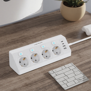ปลั๊กพ่วงมาตรฐาน EU 4 ช่องเสียบ พร้อมพอร์ต USB 2 ช่อง และ TYPE-C 2 ช่อง สายยาว 2.2 เมตร สีขาว ปลั๊กพ่วงอเนกประสงค์แบบพกพา ยอดนิยม รองรับกระแสไฟ 16A - Product Image 1