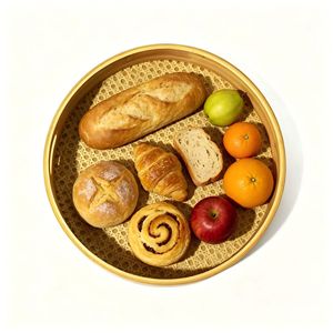 Plateau tissé en rotin de bambou naturel, style nordique, plateau à fruits et à pain, plateau de service domestique pour le rangement sur le bureau à la maison - Product Image 1