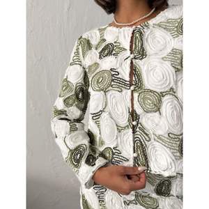 Topshow Bohemian Floral Embroidered <b>Shirt</b> Vintage 3D Striped Knitted Size XL Sequined Loose for Spring/ Autumn <b>Parties</b> - Product Image 2