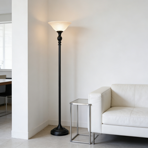 Lampe sur pied décorative d'intérieur en métal faite à la main avec un seul éclairage, abat-jour en verre blanc marbré - Product Image 1