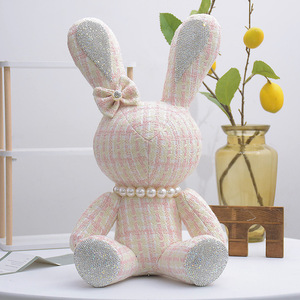 Sıcak satış elmas tavşan kumaş bebek el yapımı hediyeler sevimli uzun kulak dolması lüks kristal çivili Studded peluş Bunny oyuncak - Product Image 3