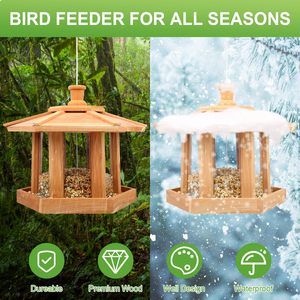 سعة كبيرة أرز أحمر على شكل مسدس تغذية الطيور مقاومة للماء خشبي بيت الطيور الكرادلة حديقة منزل الحيوانات الأليفة الأثاث - Product Image 2