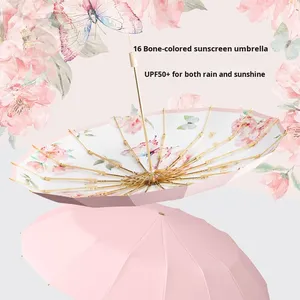 Parasol rétro de luxe Xiaohongshu à 16 baleines, double couche, avec revêtement coloré, pour filles, manuel, protection UV, idéal pour les voyages - Product Image 1