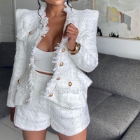 Ensemble vintage unique de luxe pour femmes, veste en tweed avec short, ensemble d'automne, costumes pour femmes, ensemble deux pièces pour femmes