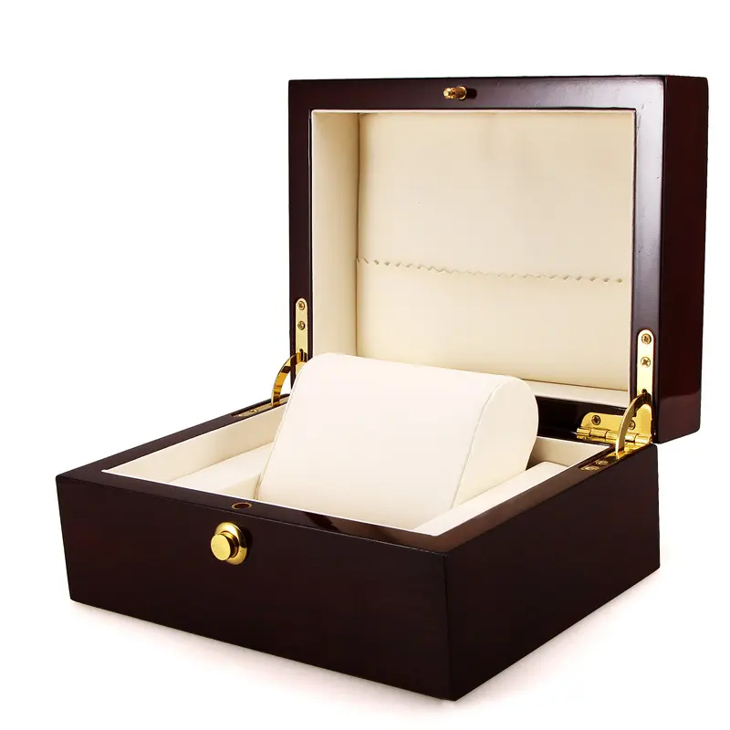 2024 Support Custom Logo Wooden Watch Box Luxury Piano Paint Custom Logo Brown Black Watch Packaging Box Case