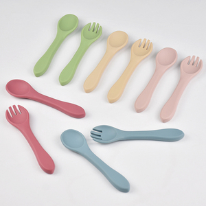 Non Toxic Infant Feeding Spoon Fork Kit <b>Microwave</b> Safe Heat Resistant Silicone Weaning Tableware Portable Travel Kids Flatware S - Product Image 4