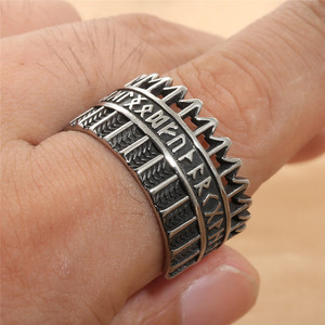 yunnique Viking Warrior <b>Ring</b> <b>Titanium</b> Steel Crown Shape Men's Punk Jewelry Gift Silver Color Geometric Design - Product Image 4