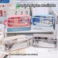 Étui à crayons transparent personnalisé de haute qualité en PVC imperméable avec fermeture éclair, design mignon pour les fournitures scolaires et de bureau des filles