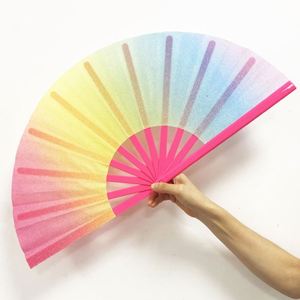 Éventail pliant grande taille avec poignée en plastique solide, éventail de danse, art populaire arc-en-ciel, produits en plastique, logo personnalisé imprimé, éventail à main de 33 cm - Product Image 1