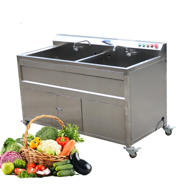 Chinesischer Werkspreis 800 kg/Std. professionelle Gemüse-Seifenwaschanlage Obst-Gemüse-Waschmaschine mit 2 Tanks