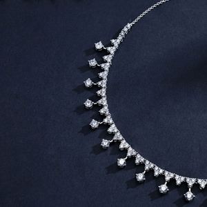 Dylam Dazzling Collection Exaggerated Sterling Silver Rhodium Plated Women Cluster Diamond Elegant 5A Zirconia Wedding <b>Necklace</b> - Product Image 5