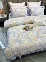 Parure de lit double 4 pièces de haute qualité en coton à fibres longues Aineng, imprimé floral, anti-acariens, style européen/américain