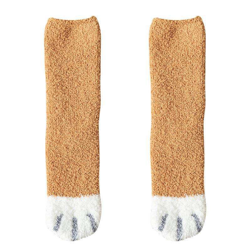 Cats Fashion Soft Fuzzy Knit Wholesale Animal Slipper Fluffy Women Custom Fleece Bed Cat Paw Sleeping Long Socks