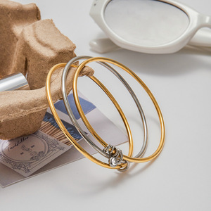 Two Tone Gold <b>Silver</b> Bangle With Zircon <b>Charm</b> Size 60 Unisex Jewelry Gift <b>Bracelet</b> - Product Image 3