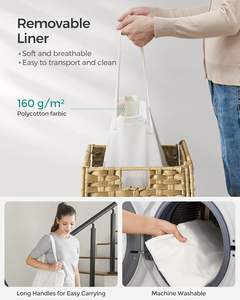 <span class=keywords><strong>Panier</strong></span> <span class=keywords><strong>à</strong></span> <span class=keywords><strong>linge</strong></span> pliable en rotin synthétique CF avec couvercle et poignées, doublure amovible, pour salle de bain - Product Image 4