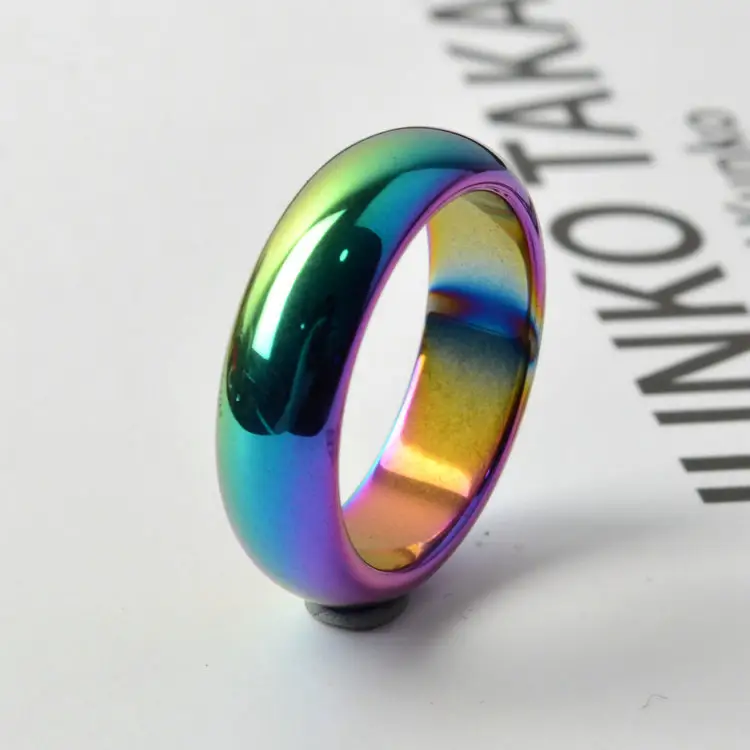 Color del arco iris Chapado en hematita 6mm de ancho, anillos de dedo para los hombres y las mujeres