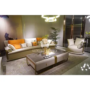 北欧高品质木地板沙发枕头套装皮革意大利设计客厅座椅豪华阿拉伯椅子沙发现代