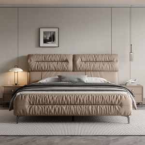 Cama Minimalista de Cuero Denlais de 1.8m, Tapizada en Madera Sólida, Moderna, para Recámara Principal, con Función de Masaje - Product Image 1
