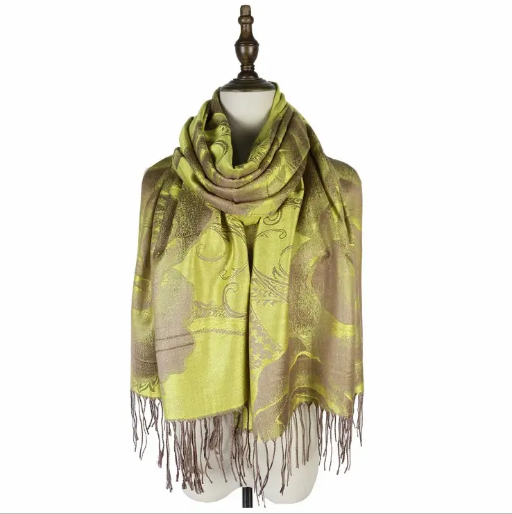 Colorful peony Jacquard cotton pashmina Women four seasons wear Wrap Shawl tassels Scarves