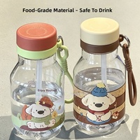 Bouteille d'eau avec paille et sangle 530 ml, imprimé dessin animé, pour voyage, bureau, salle de sport, maison, cuisine, appartement et usage quotidien