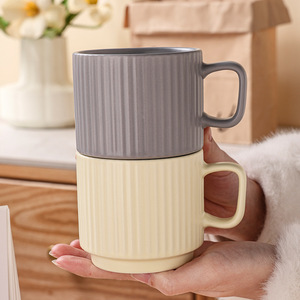 <b>Ceramic</b> Mug Nordic Style Striped Matte Finish Coffee Milk <b>Cup</b> Stackable Design Gift Idea - Product Image 4
