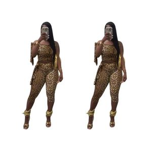 Malla transparente Sexy sin mangas Halter Slim estampado de leopardo pantalones traje informal - Product Image 3