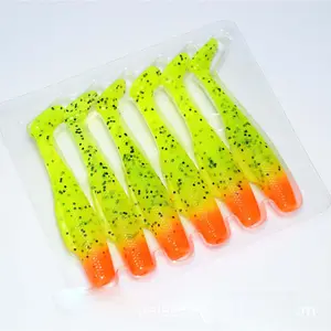 Tomitop — lot d'appâts souples pour la pêche, pack de leurres pour attraper des poissons, queue en T, multicolores, avec hameçon pour les bars, 6 pièces