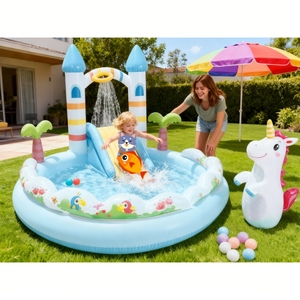 <span class=keywords><strong>INTEX</strong></span> 56148 Château Licorne Centre de Jeux Gonflable en PVC pour Enfants Piscine Gonflable et <span class=keywords><strong>Parc</strong></span> <span class=keywords><strong>Aquatique</strong></span> de Jardin avec Toboggan Pulvérisateur Intégré Se Fixe - Product Image 1