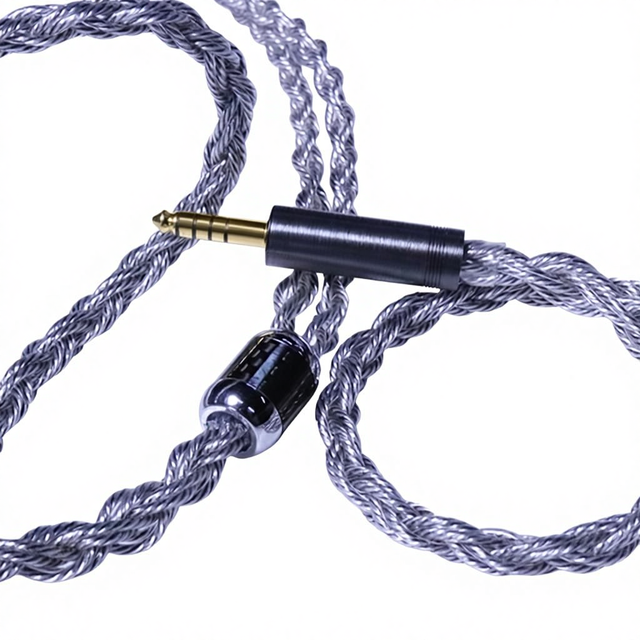 3.5mm High Purity Silver Twisted Pair Coaxial Hi-Fi Earphone Cable with Detachable Connector 8-Wire Braided for Speaker