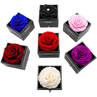 Valentijnsdag & Moederdag & Kerst Cadeaubox Ge conserveerde Rozen Acryl Sieradendoos Ketting Kleurrijke Eeuwige Rozen Bloemen