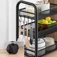 Chariot de rangement roulant en métal maillé à 4 niveaux avec crochets latéraux et poignée, organisateur de cuisine pour espaces étroits, vente en gros