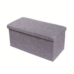 Banco Otomano Plegable de Lino de 15x15x15 Pulgadas, Estilo Japonés Moderno, Banco de Almacenamiento para Dormitorio, Reposapiés de Tela - Product Image 2