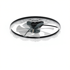 Ventilateur de plafond LED moderne encastré 24 pouces avec anneau en acrylique noir, pales cachées, télécommande et variateur d'intensité pour la maison - Product Image 1