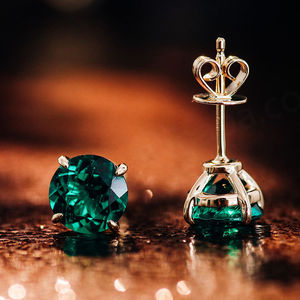 1carat 2carat 4carat Round Brilliant Cut Lab Grown <b>Emerald</b> <b>Stud</b> <b>Earrings</b> Real Solid 18k Gold Lab <b>Emerald</b> <b>Earring</b> for Women Gift - Product Image 3
