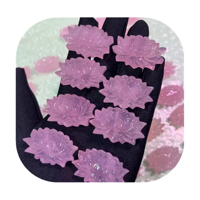 Neuankömmlinge Hochwertiger 35mm hand geschnitzter Kristall bastelt natürlichen tiefrosa Rosenquarz kristall lotus als Geschenk