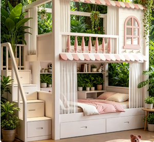 <span class=keywords><strong>Lit</strong></span> superposé sur mesure à deux niveaux avec bureau et rangement intégré, en bois d'hévéa importé, construction robuste pour petits appartements - Product Image 2