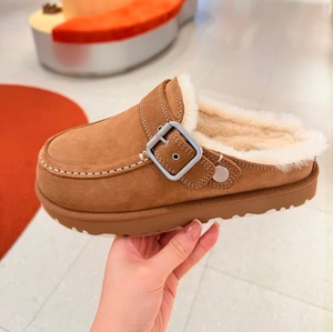 Adjustable buckle back strap suede <b>clogs</b> thick plush inner lining anti slip sole warm winter <b>mule</b> uggs boots for women - Product Image 4