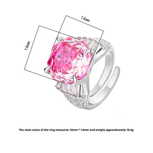 Vente en gros d'usine, bijoux de mode, cuivre écologique, zircon rose dégradé de 14 mm, grandes bagues ajustables tendance pour femmes - Product Image 2