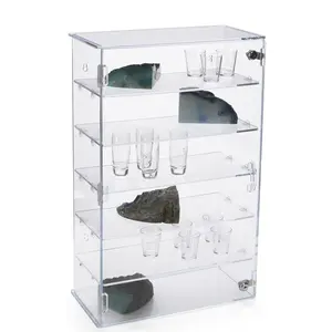 5 Fixed Shelves Acrylic Counter Showcase Display Case with Locking Door and Rubber Padded Base