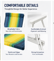 Chaise de plage pliable rayée, chaise de patio pliable légère, chaise de sable compacte et portable, idéale pour la plage et les loisirs