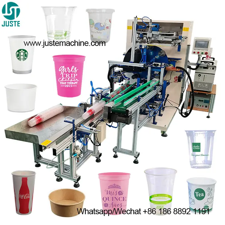 Cốc giấy lụa Màn hình máy in đầy đủ tự động tải Pet PP cup Màn hình máy in cho nhựa nước cốc cà phê