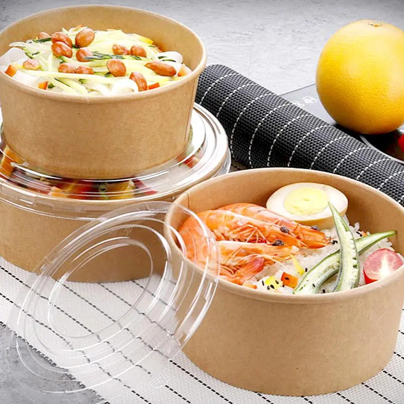 Custom Take Away Noodle Container Voedselverpakking Ijs Wegwerp Dubbele Muur Koffiekopjes Salade Voedselkom Met Deksel