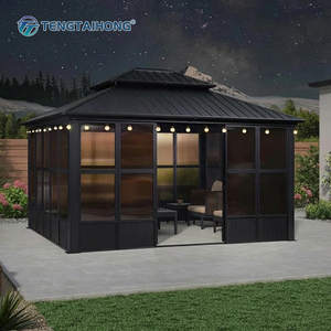 Pabellón Contemporáneo <span class=keywords><strong>para</strong></span> Patio con Estructura de Aluminio 12*12, Techo Rígido, Puertas Corredizas, Diseño de Techo Ventilado Resistente a los Rayos UV, Solárium - Product Image 2