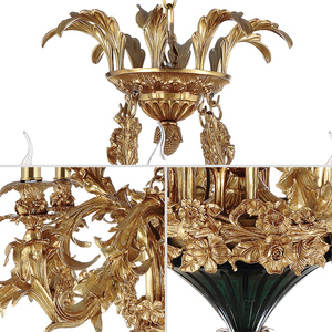 Francese Antico Bronzo Ottone Braccio <span class=keywords><strong>Verde</strong></span> di Vetro Decorativo Candela di Cerimonia Nuziale <span class=keywords><strong>Lampadario</strong></span> - Product Image 6