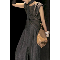 Ensemble élégant et sophistiqué de style vintage, veste amincissante à découpe croisée et pantalon large, tenue d'été respirante haut de gamme pour femmes, deux pièces
